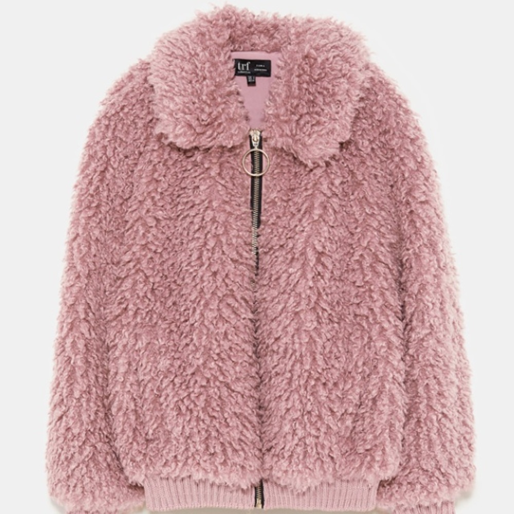 Zara pink/ lilac faux shearling bomber NWT - Picture 6 of 6